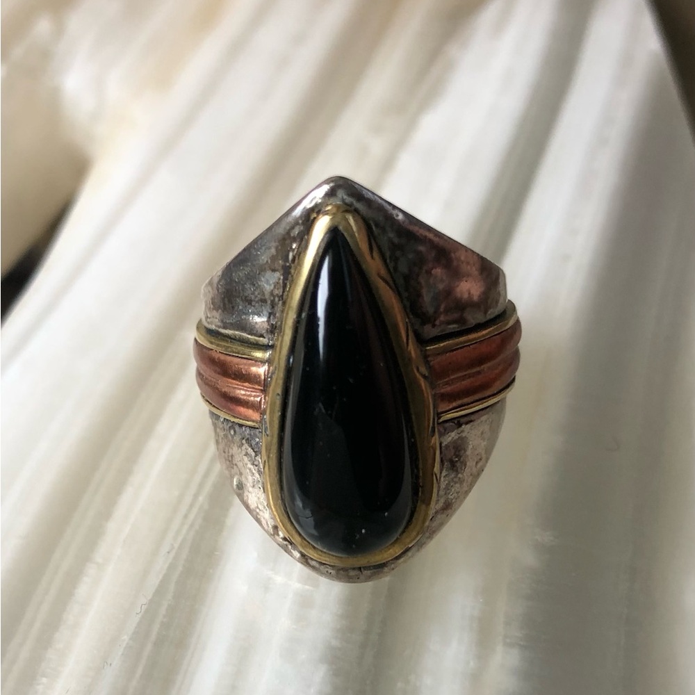 Silpada sterling silver mixed metal agate black and gold ring